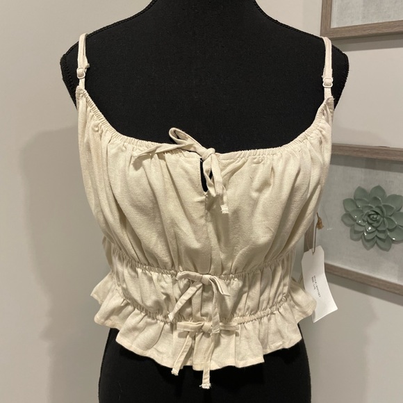 Midnight Sky Tops - Midnight Sky Cream Linen Blend Ruched Tiered Cami Top With Ties NWT!